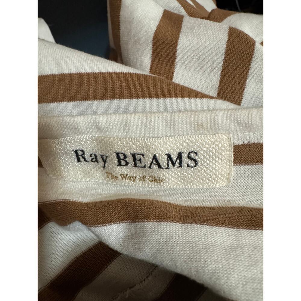 Brown Cream Stripe Tee Japanese Minimalist Ray Beams Boxy Soft Girl S-M - Picture 5 of 6